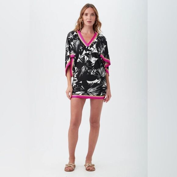 NWT- TRINA TURK- LENNOX V-NECK TUNIC SWIM COVER-UP DRESS- SIZE SMALL - Picture 1 of 11